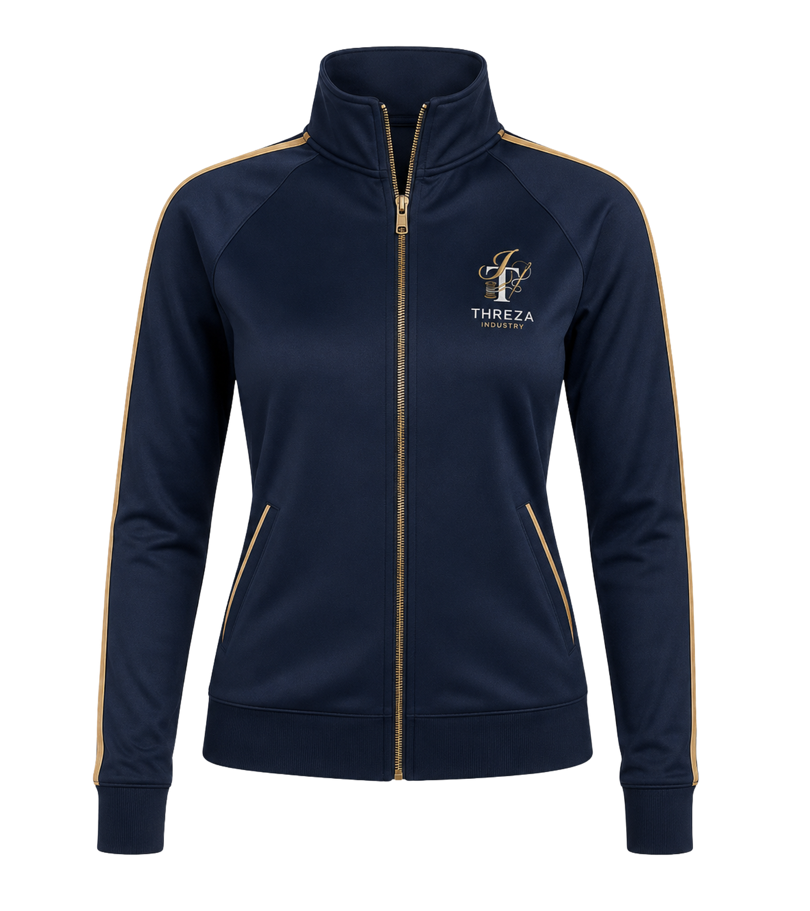 Completed navy and gold Threza Industry track jacket